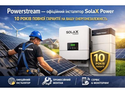 Powerstream — офіційний інсталятор SolaX Power: 10 років повної гарантії на вашу енергонезалежність